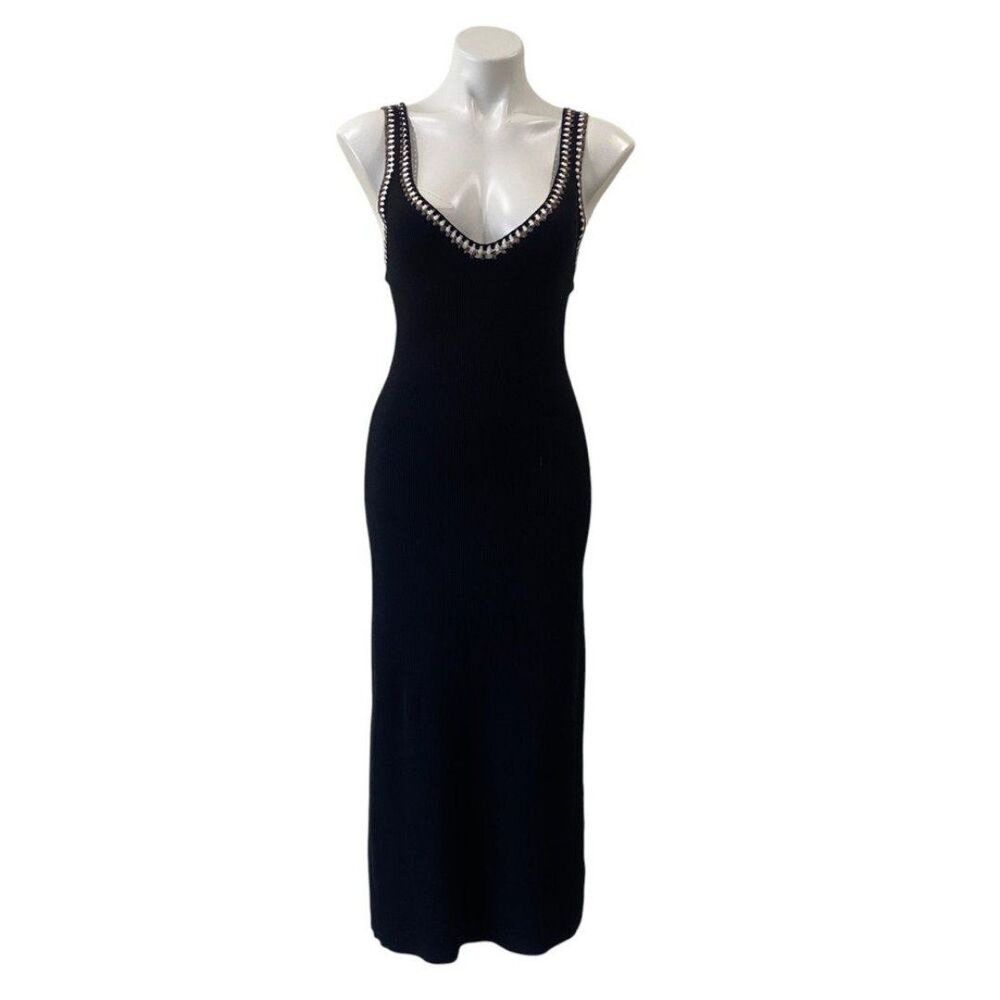 Caroline Constas Chic Black Sleeveless Dress with Ribbed design - sz Large